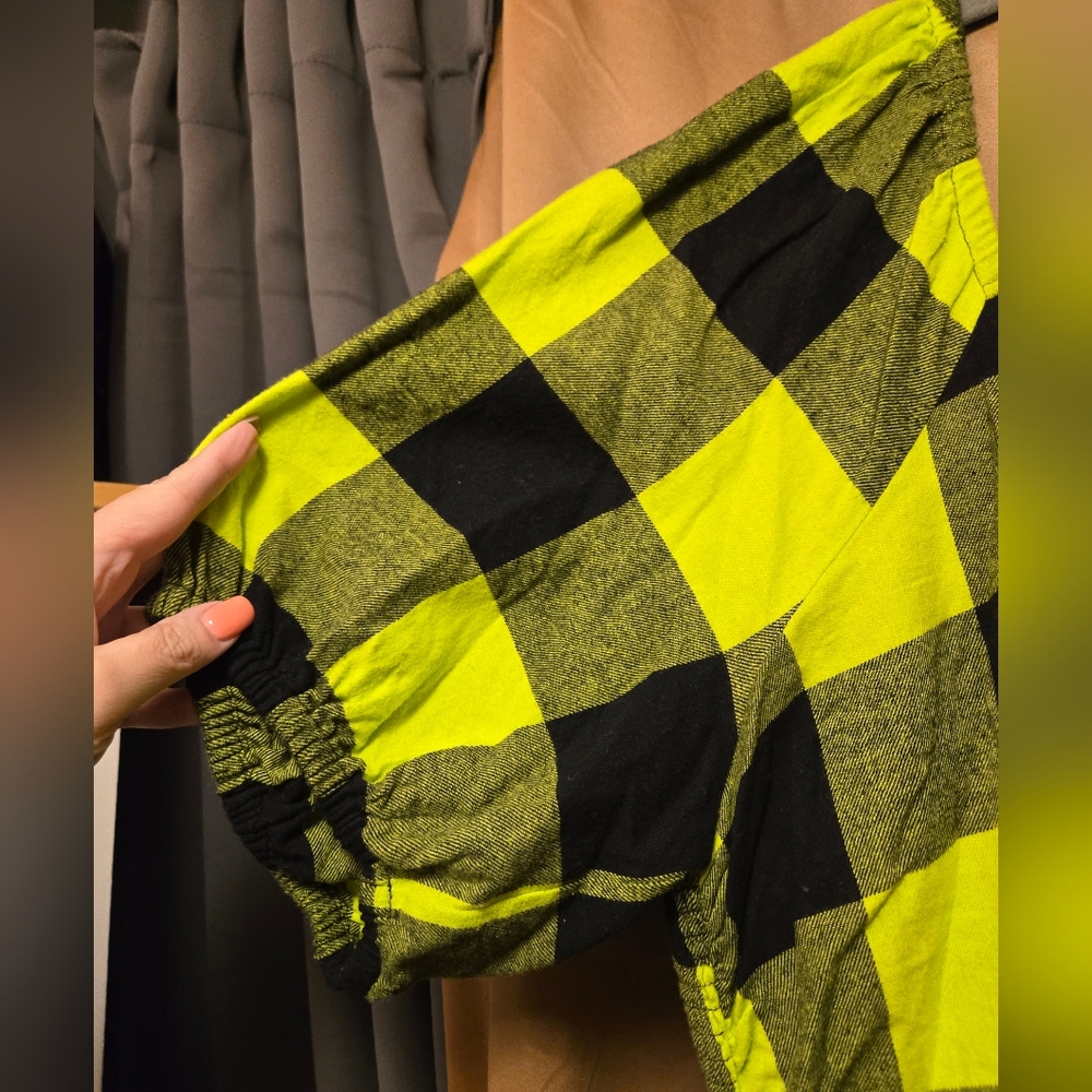BP. + WILDFANG Smocked Flannel Top Green/Black Buffalo Check Size 3x NEW - Picture 2 of 4